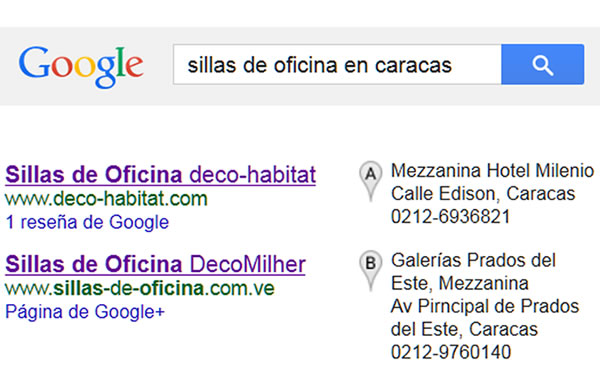 Posicionamiento Google sillas de oficina